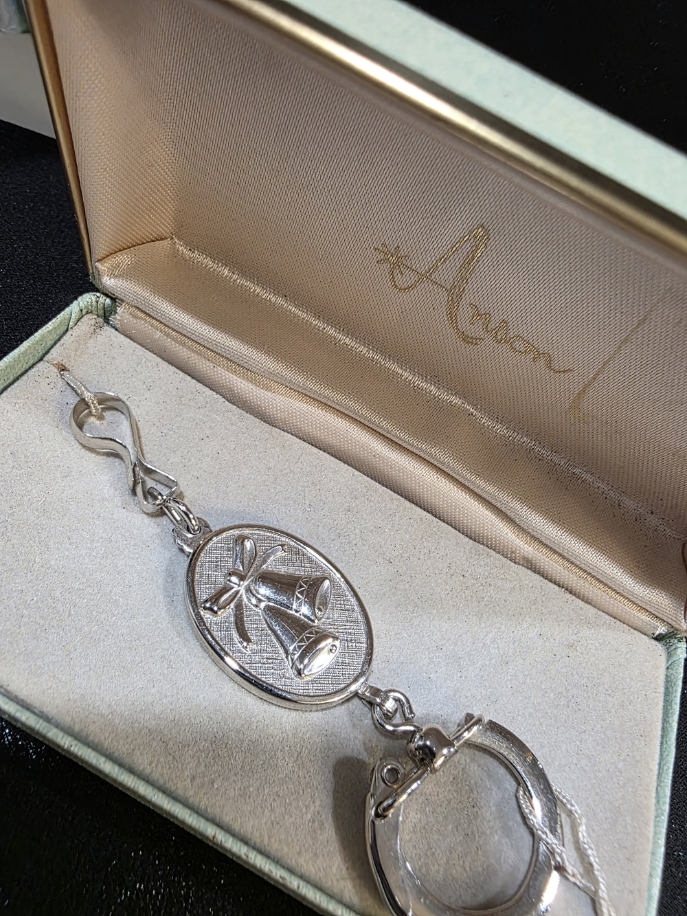 Vintage Anson Silver Anniversary Bell Keychain In Original Box